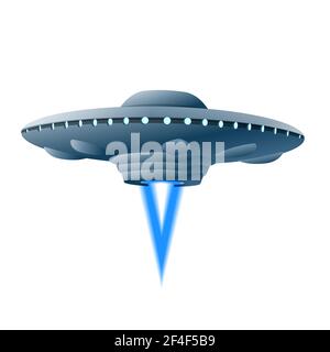 illustration of the ufo flying saucer starting in outer space Stock Vector