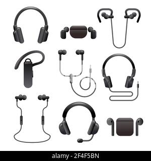 Illustration of the icon set of the different kind of earphones gadgets Stock Vector