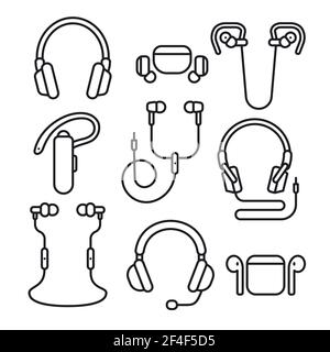 Illustration icon set of the different kind of earphones gadgets Stock Vector