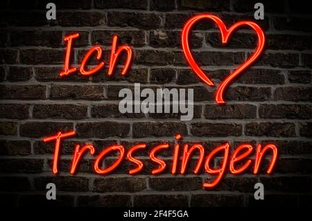 Leuchtreklame, Ich liebe Trossingen, Baden-Württemberg, Deutschland, Europa | Illuminated advertising, I love Trossingen, Baden-Württemberg, Germany, Stock Photo