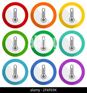 Thermometer vector icons, set of colorful flat design buttons for webdesign and mobile applications Stock Vector