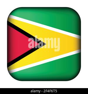 Glass light ball with flag of Guyana. Squared template icon. National symbol. Glossy realistic cube, 3D abstract vector illustration highlighted. Big Stock Vector