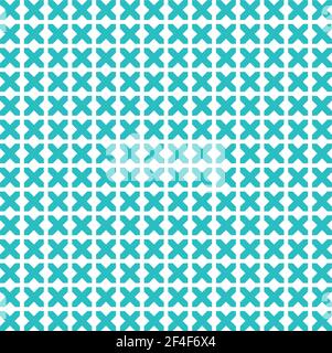 Simple seamless pattern made with lines, X cross geometric pattern, blue shapes, white background Stock Vector