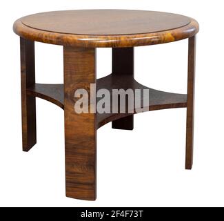 Antique wooden round table isolated on white Stock Photo