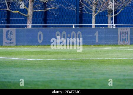 Oostakker, Belgium. 20th Mar, 2021. Score board shows 0-1 after a female soccer game between AA Gent Ladies and RSC Anderlecht on the 17th matchday of the 2020 - 2021 season of Belgian Scooore Womens Super League, saturday 20 th of March 2021 in Oostakker, Belgium . PHOTO SPORTPIX.BE | SPP | STIJN AUDOOREN Credit: SPP Sport Press Photo. /Alamy Live News Stock Photo