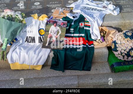 Peter Patrick Lorimer Memorial, Elland Road Leeds 20 March 202.  Peter Lorimer(14 December 1946 – 20 March 2021) was a Scottish professional footballer, best known for his time with Leeds United and Scotland during the late 1960s and early 1970s. Stock Photo