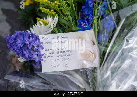 Peter Patrick Lorimer Memorial, Elland Road Leeds 20 March 202.  Peter Lorimer(14 December 1946 – 20 March 2021) was a Scottish professional footballer, best known for his time with Leeds United and Scotland during the late 1960s and early 1970s. Stock Photo