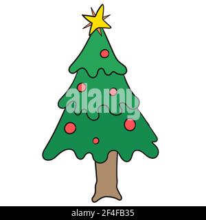 christmas tree is full of very large decorations Stock Vector