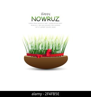 Happy Persian New Year (Nowruz) vector illustration. greeting card, poster and banner. Green wheat grass semeni. Stock Vector