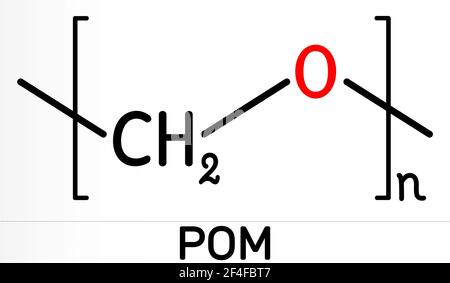 Polyoxymethylene, POM, acetal, polyacetal, polyformaldehyde molecule. It is synthetic polymer, engineering thermoplastic. Skeletal chemical formula. I Stock Photo