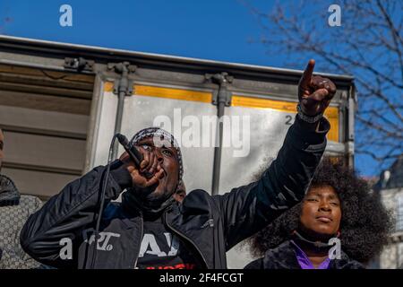 Paris, France. 20th March, 2021. Mahamadou Camara talks about his brother Gaye Camara killed by the police while driving his car on January 17, 2018 Stock Photo
