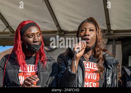 Paris, France. 20th March, 2021. Jean, member of the Olivio Gomes collective talks about his cousin Olivio Gomes shot dead by a police officer Stock Photo