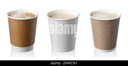 set of disposable paper cups of coffee Stock Photo