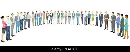 Group of people form a semicircle and discuss with each other Stock Vector