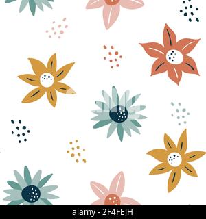 Abstract seamless pattern with flowers and leaves, hand drawn background. collection floral pattern. For notebooks, planners, brochures, books, catalo Stock Vector