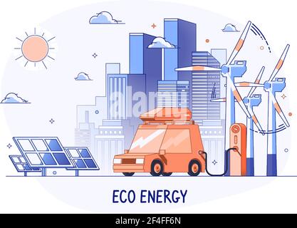 Cityscape with alternative energy sources illustration Stock Vector ...