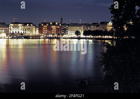 View across Inner Alster towards Jungfernstieg promenade, Hamburg, Germany Stock Photo