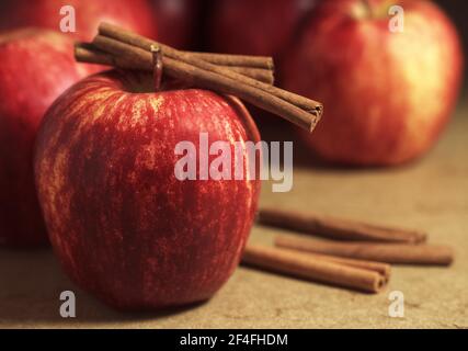 Malus domestica, cultivated apple (Malus domestica) with cinnamon stick, apple, apples Stock Photo