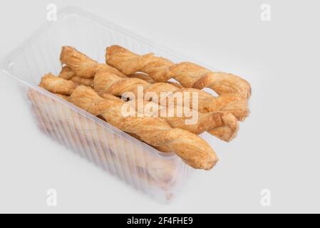 Cheese twisted Pastry stick on a white Stock Photo