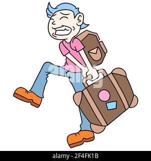 men traveling with heavy suitcases Stock Vector