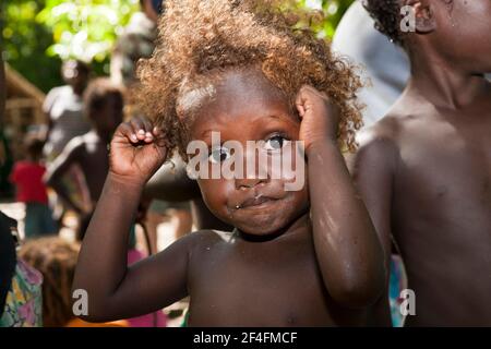 Children on Telina Island, Marovo Lagoon, Solomon Islands Stock Photo