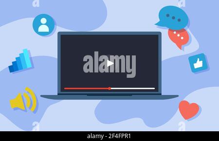 laptop with icons vector. illustration template background. Stock Vector
