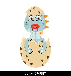 Cute dinosaur hatched from an egg. Cartoon dino. Stock Vector