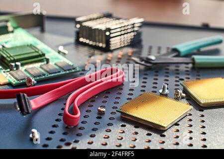 Table of a computer support engineering team with tools Stock Photo - Alamy