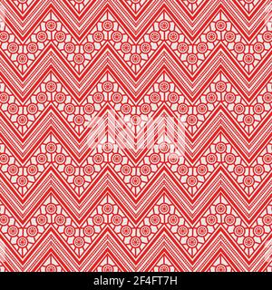 Red geometric ornament in folk style. Seamless patterns. Stock Vector