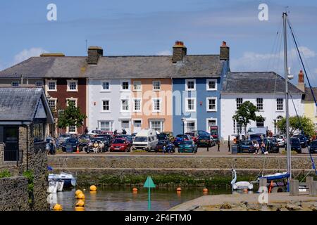 The harbour area in the Welsh coastal village of Aberaeron Ceredigion in summer sunshine Stock Photo
