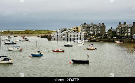 In the Welsh seaside town of Barmouth views of the harbour on a overcast summers day. Stock Photo