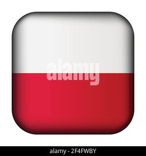 Glass light ball with flag of Poland. Squared template icon. Polish national symbol. Glossy realistic cube, 3D abstract vector illustration Stock Vector