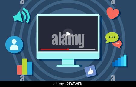 icons with video sharing on computer screen concept. vector illustration. Stock Vector