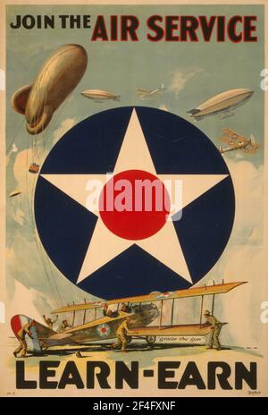 An american first world war recruitment poster for the US Air Force, then called the Air Service Stock Photo