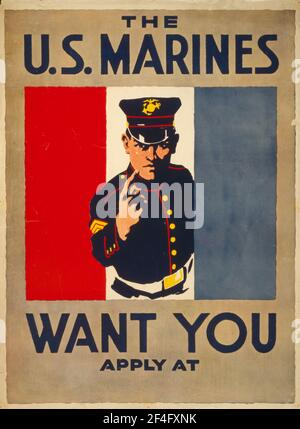 An american first world war recruitment poster for the US Marines Stock Photo