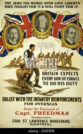 An Canadian first world war recruitment poster calling on Jews to enlist Stock Photo