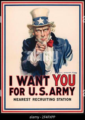 An american first world war recruitment poster showing Uncle Sam saying I Want You for The US Army Stock Photo