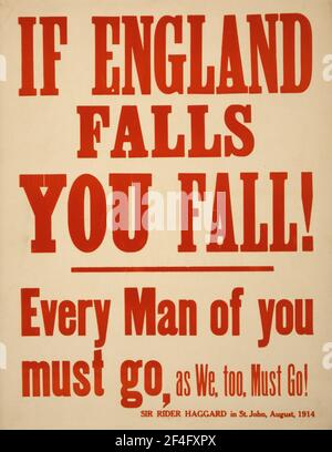 An Canadian first world war recruitment poster saying If England Falls You Fall Stock Photo