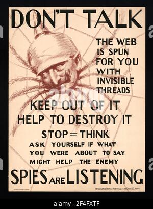 An american first world war public information poster saying Don't Talk Spies Are Listening Stock Photo