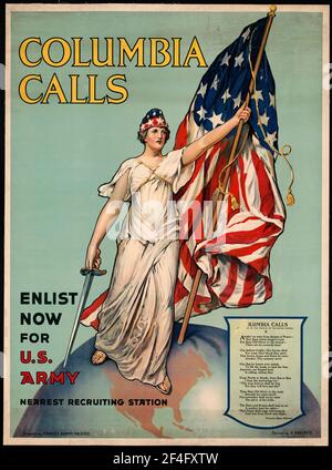 An american first world war recruitment poster saying Columbia Calls Stock Photo