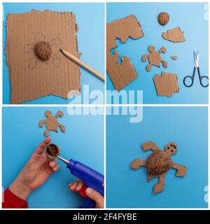 craft walnuts, turtle, nature craft for kids, autumn or fall concept Stock Photo