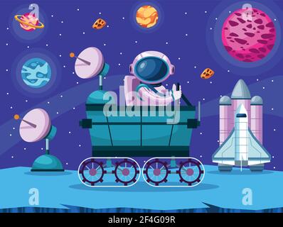 astronaut driving explorer Stock Vector