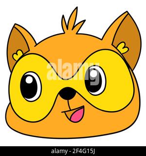 emoticon of a masked squirrel head laughing happily, character cute doodle draw Stock Vector