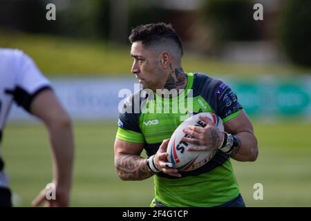 Llanelli, UK. 21st Mar, 2021. Rangi Chase of West Wales Raiders in action BetFred Challenge Cup, round one match, West Wales Raiders v Widnes Vikings at Stebonheath Park in Llanelli, Wales on Sunday 21st March 2021. this image may only be used for Editorial purposes. Editorial use only, license required for commercial use. No use in betting, games or a single club/league/player publications. pic by Lewis Mitchell/Andrew Orchard sports photography/Alamy Live news Credit: Andrew Orchard sports photography/Alamy Live News Stock Photo