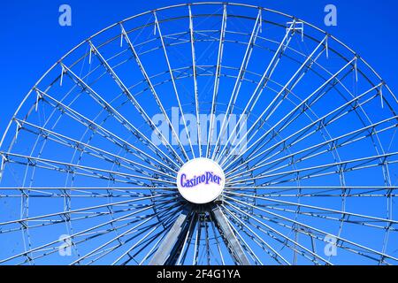 SEASIDE HEIGHTS, NJ -13 MAR 2021- Day view of the landmark Casino Pier Ferris Wheel on the beach boardwalk on the New Jersey Shore, Ocean County, Unit Stock Photo