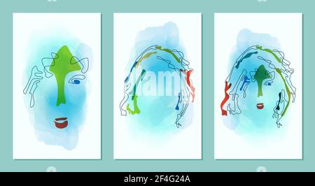 Modern shapes abstract faces. line concept style. vector illustration Stock Vector