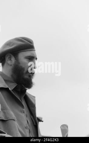 Cuban leader Fidel Castro delivers a speech from a podium, Havana, Cuba, 1964. From the Deena Stryker photographs collection. () Stock Photo