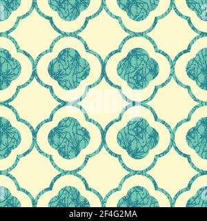 A quatrefoil trellis turquoise and yellow pattern Stock Vector