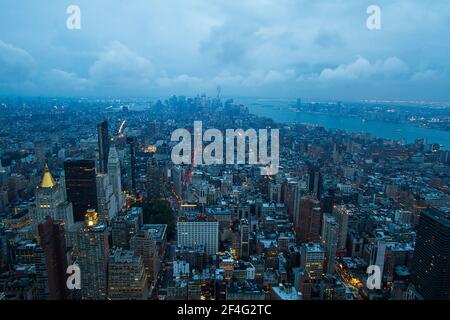 New York City skyline view from the Empire State Building on a cloudy evening Stock Photo