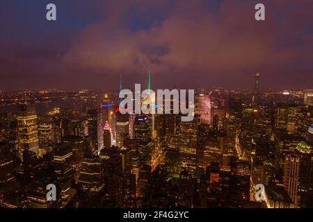 Skyline view from Empire State Building on a rainy night Stock Photo